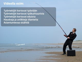 Videolla esim:

Työntekijät kertovat työstään
Työntekijät kertovat työkulttuurista
Työntekijät kertovat eduista
Hauskoja ja uniikkeja tilanteita
Asiantuntevaa sisältöä
 
