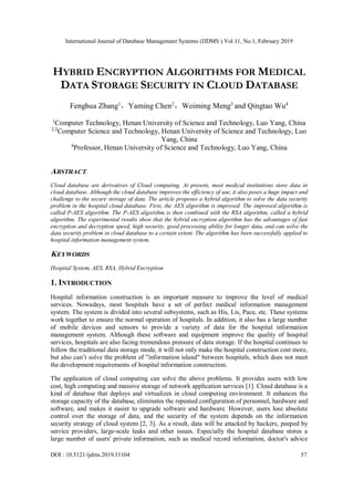 Hybrid Encryption Algorithms for Medical Data Storage Security in Cloud ...