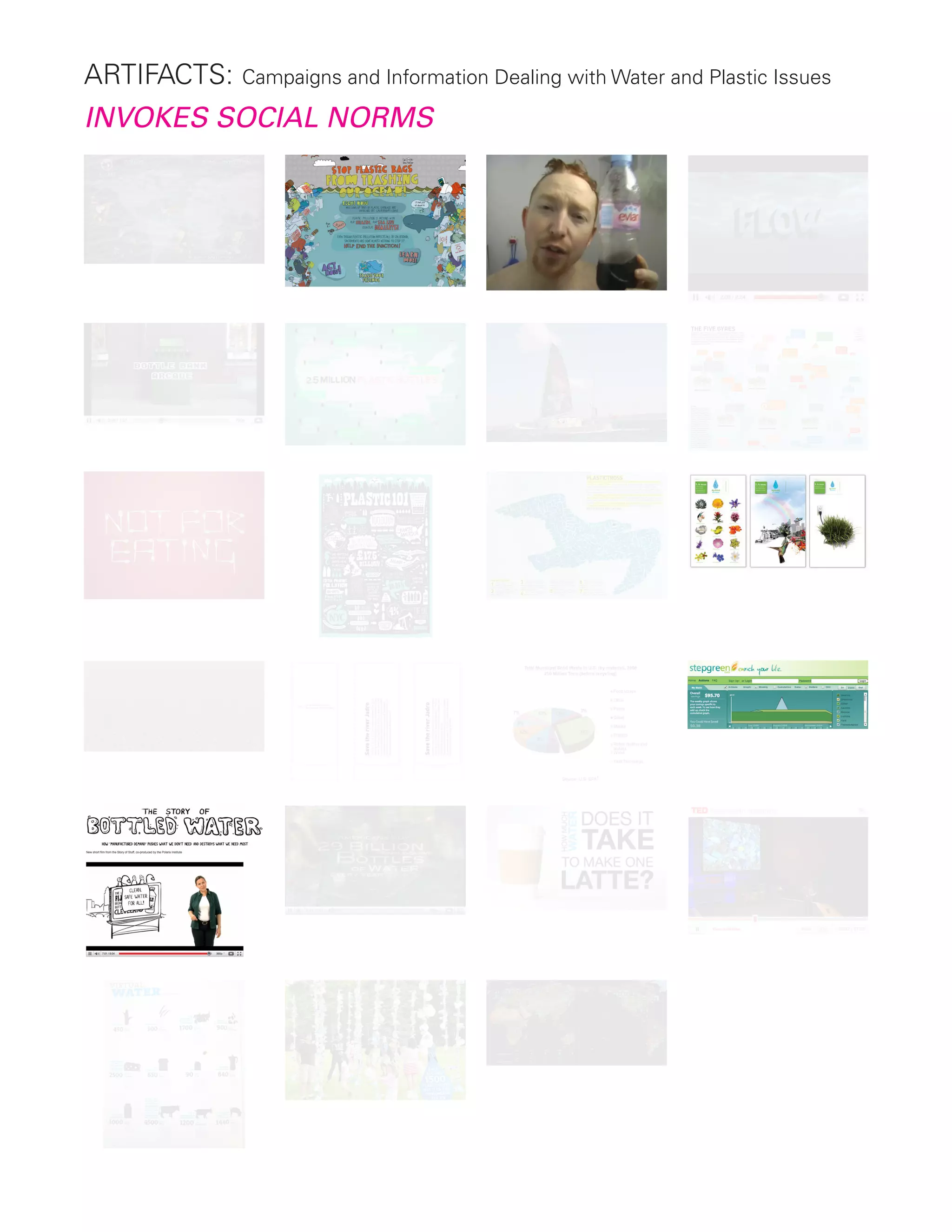 Artifacts: Campaigns and Information Dealing with Water and Plastic Issues
INVOKES SOCIAL NORMS
 