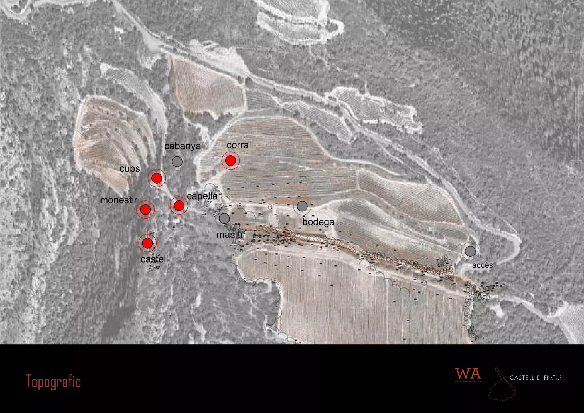 Topografic bodega   accès corral masia   cabanya cubs monestir castell capella 