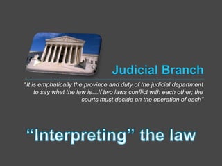 ―It is emphatically the province and duty of the judicial department
to say what the law is…If two laws conflict with each other; the
courts must decide on the operation of each”

 