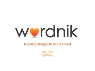 Running MongoDB in the Cloud

          Tony Tam
          @fehguy
 