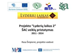 Projekto “Lyderių laikas 2” ŠAC veiklų pristatymas 2011 - 2014 Rasa Šnipienė, projekto vadovė 