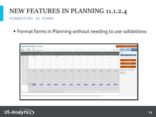 14
FORMATTING IN FORMS
NEW FEATURES IN PLANNING 11.1.2.4
 Format forms in Planning without needing to use validations:
 