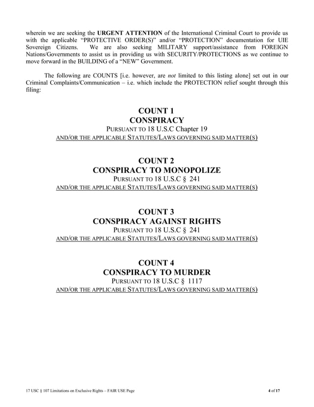 11/13/18 Letter To USDOJ & ICC Providing Redacted Affidavit For