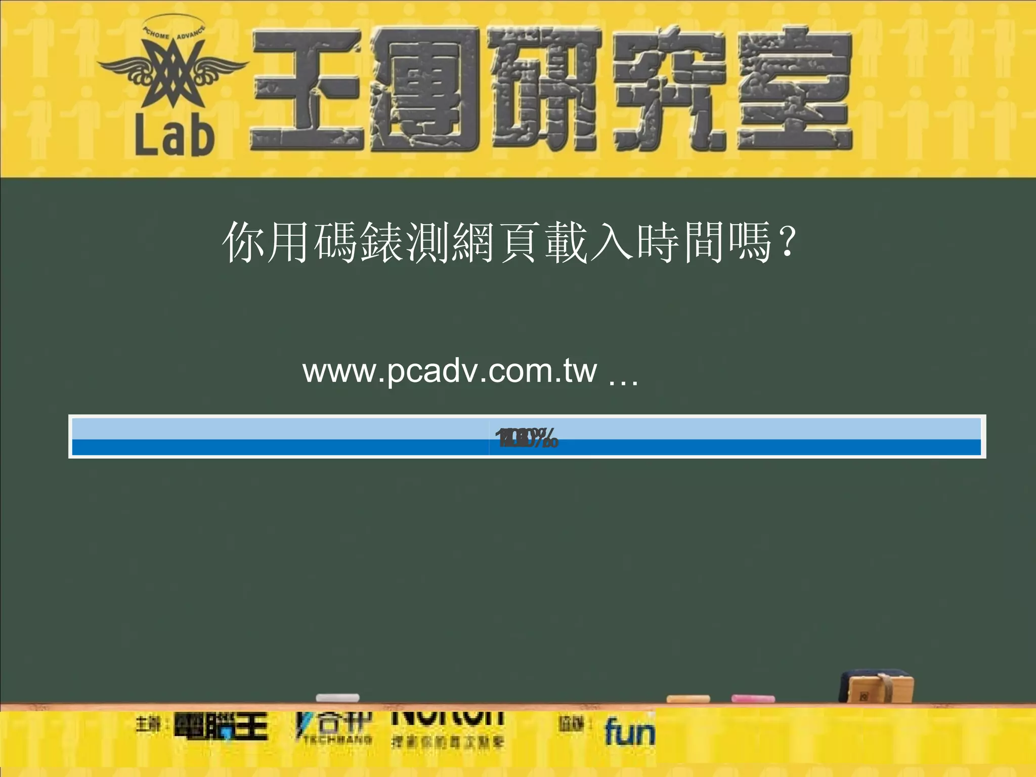 www.pcadv.com.tw … 41% 12% 100% 76% 你用碼錶測網頁載入時間嗎？ 