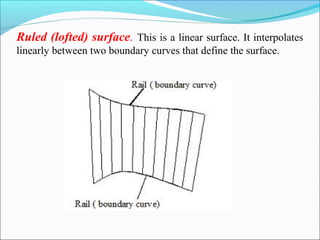Ruled (lofted) surface. This is a linear surface. It interpolates
linearly between two boundary curves that define the surface.
 