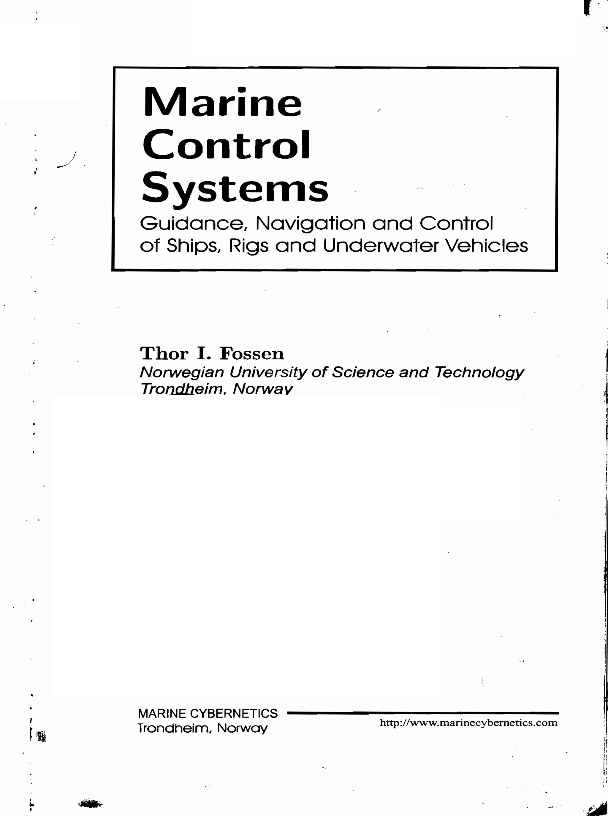 Marine Control Systems Guidance Navigation And Control Of Ships Rigs ...