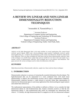 A REVIEW ON LINEAR AND NON-LINEAR DIMENSIONALITY REDUCTION TECHNIQUES | PDF