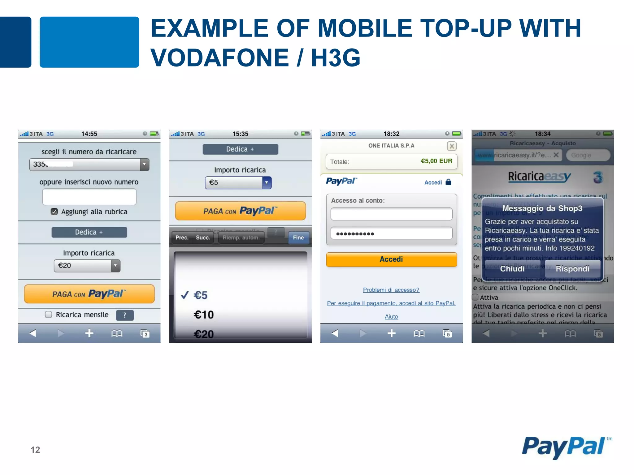 EXAMPLE OF MOBILE TOP-UP WITH
     VODAFONE / H3G




12
 