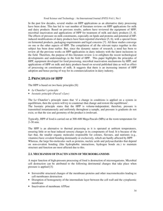 HIGH-PRESSURE PROCESSING AND ITS APPLICATIONS IN THE DAIRY INDUSTRY | PDF