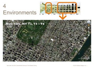 Salt Lake City 2014 Conventional Zoning vs Form-Based Zoning © 2015 Opticos Design, Inc. |
New York, NY T2, T4 – T6
4
Environments
 