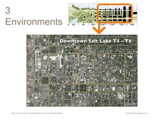 Salt Lake City 2014 Conventional Zoning vs Form-Based Zoning © 2015 Opticos Design, Inc. |
3
Environments
Downtown Salt Lake T4 – T6
 