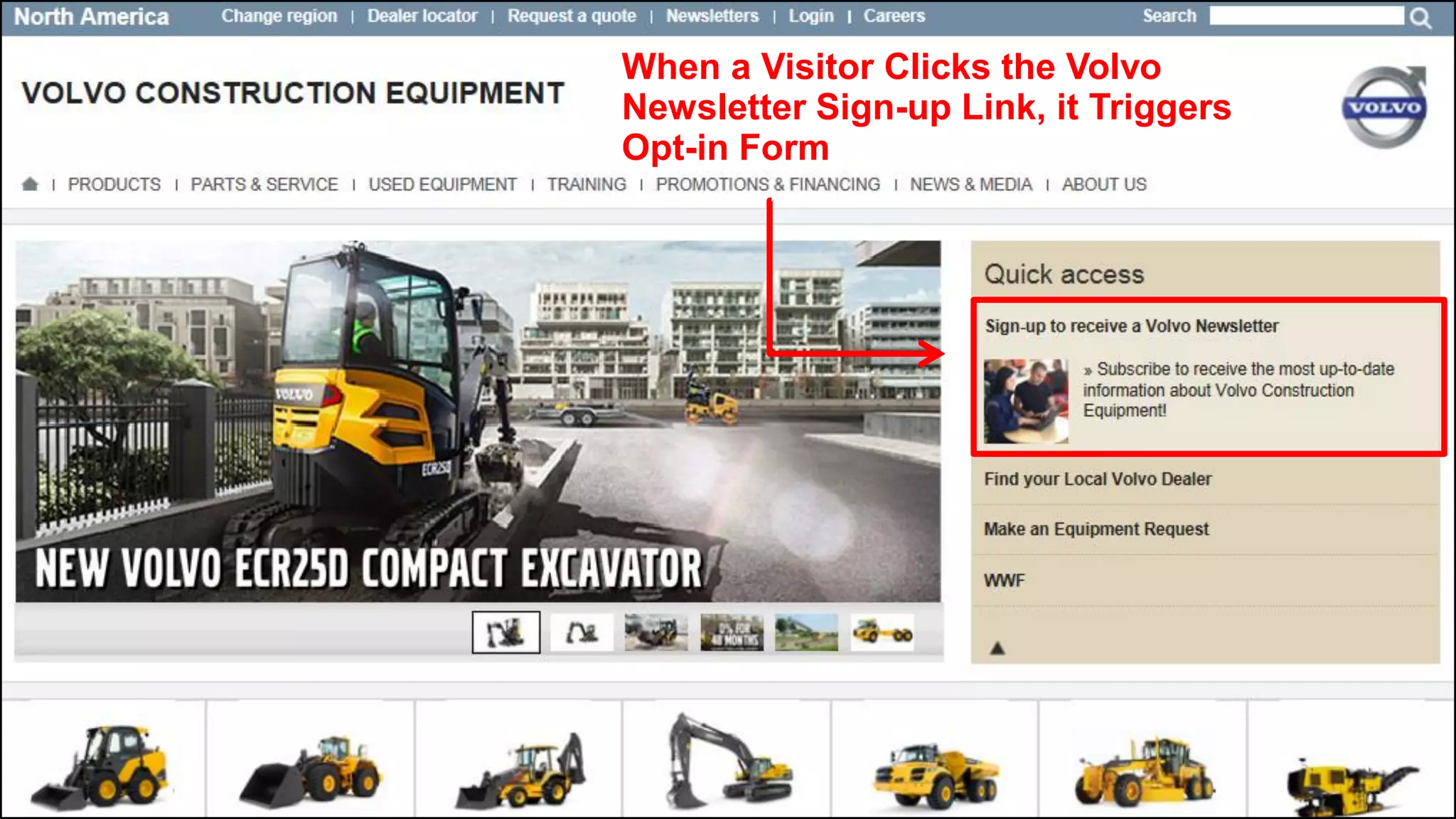 When a Visitor Clicks the Volvo
Newsletter Sign-up Link, it Triggers
Opt-in Form
 