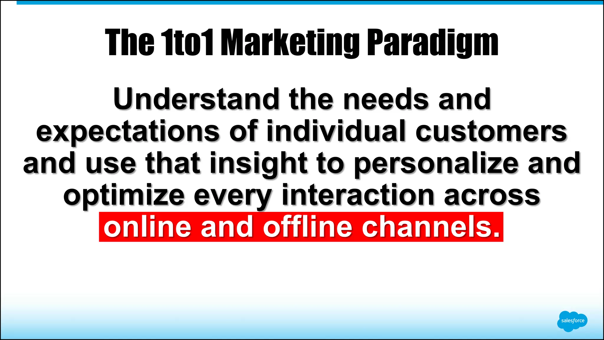 The 1to1 Marketing Paradigm
Understand the needs and
expectations of individual customers
and use that insight to personalize and
optimize every interaction across
online and offline channels.
 