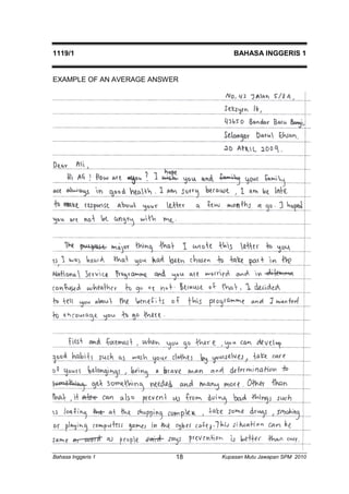 1119/1 BAHASA INGGERIS 1 
EXAMPLE OF AN AVERAGE ANSWER 
Bahasa Inggeris 1 Kupasan 18 Mutu Jawapan SPM 2010 
 