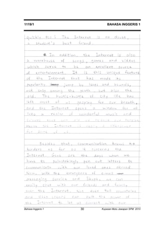 1119/1 BAHASA INGGERIS 1 
Bahasa Inggeris 1 Kupasan 30 Mutu Jawapan SPM 2010 
 