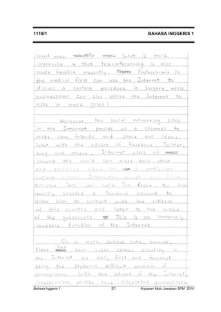 1119/1 BAHASA INGGERIS 1 
Bahasa Inggeris 1 Kupasan 31 Mutu Jawapan SPM 2010 
 