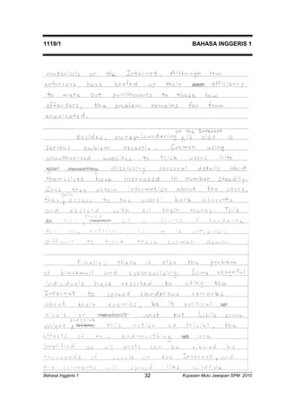 1119/1 BAHASA INGGERIS 1 
Bahasa Inggeris 1 Kupasan 32 Mutu Jawapan SPM 2010 
 