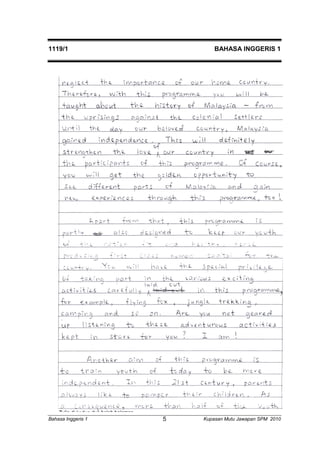 1119/1 BAHASA INGGERIS 1 
Bahasa Inggeris 1 Kupasan 5 Mutu Jawapan SPM 2010 
 