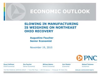 SLOWING IN MANUFACTURING
IS WEIGHING ON NORTHEAST
OHIO RECOVERY
Augustine Faucher
Senior Economist
November 19, 2015
ECONOMIC OUTLOOK
 