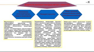 Техникалық
(конструкторлық
немесе инженерлік)
Ұйымдастырылған
Жеке тұлғалық
(психологиялық және
психофизиологиялық)
ӨНДІРІСТІК ЖАРАҚАТТАНУДЫҢ НЕГІЗГІ СЕБЕПТЕРІ
Машиналардың, механизмдердің,
жабдықтардың, құрылғылар мен
құралдардың құрылымдық кемшіліктері мен
ақаулары, технологиялық процестердің
жетілмегендігі.
Сондай – ақ ғимараттардың, құрылыстардың
және олардың элементтерінің-шатырлардың,
қабырғалардың, төбелердің, едендердің, саты
торларының, өту жолдары мен өту
жолдарының; тау-кен жыныстары
қазбаларының бекітпелерінің
қанағаттанғысыз техникалық жай-күйін ескеру
қажет.
Технологиялық процестердің бұзылуы;
қажетті техникалық құжаттаманың болмауы;
нормативтік құжаттарда белгіленген
технологиялық процестерге қойылатын
қауіпсіздік талаптарының сақталмауы;
технологиялық құжаттарда көзделмеген
материалдарды, құрылғылар мен
құралдарды қолдану; көліктің барлық
түрлерінің жүргізушілері мен жаяу
жүргіншілердің (жұмыс істейтіндердің)
қауіпсіз жол жүрісі қағидаларын бұзуы;
жұмыстардың қанағаттанғысыз
ұйымдастырылуы; жұмыстарды қауіпсіз
ұйымдастыру қағидалары мен нормаларын
бұзу; ақаулы жеке қорғаныш құралдарын
қолданбау немесе қолдану; жұмысшыларды
қауіпсіз еңбек әдістері бойынша оқытудағы
және нұсқау берудегі кемшіліктер,
нұсқаманың болмауы немесе жеткіліксіздігі.
Абайсыздық немесе ұқыпсыздық (сыртқы
факторлардың әсерінен, шаршау,
психикалық немесе эмоционалды тәжірибе),
сондай-ақ қате әрекеттер. Жеке себептерге
жұмыскердің еңбекті қорғау талаптарын
сақтауға ішкі уәжінің болмауы, сондай-ақ
қызметкердің біліктілігінің төмендігі жатады.
 