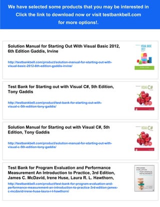 Test Bank for Starting Out With Visual Basic 2012, 6th Edition Gaddis ...