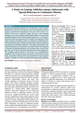 A Study on Gaming Addiction among Adolescents with Special Reference to ...