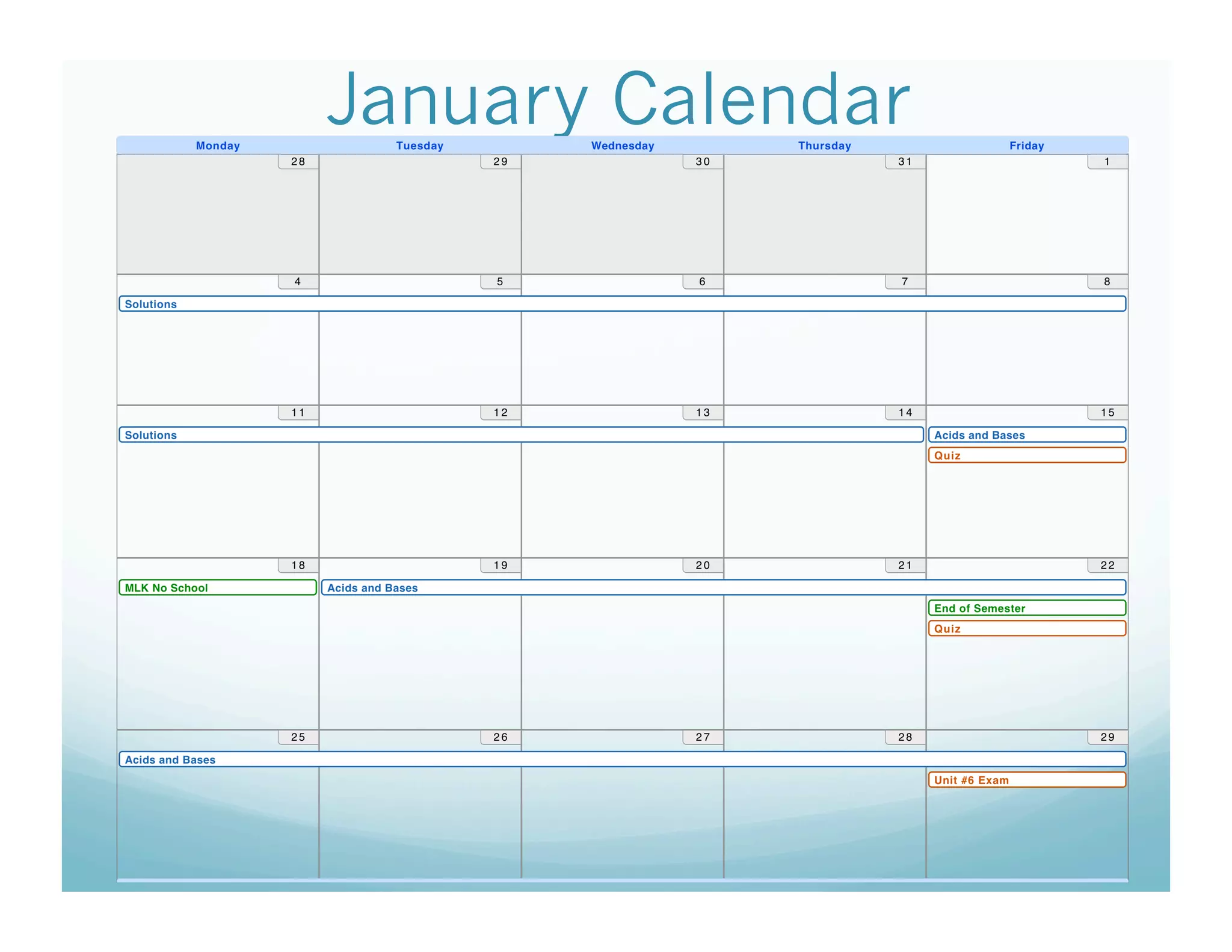 January Calendar
 