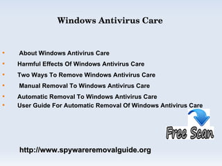 Remove Windows Antivirus Care- Automatic Removal Tool