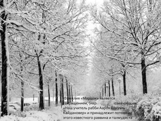 Фамилия «Маршак» является
сокращением, (ивр.          означающим
«Наш учитель рабби Аарон Шмуэль
Кайдановер» и принадлежит потомкам
этого известного раввина и талмудиста
 