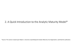 2. A Quick Introduction to the Analytic Maturity Model*
*Source: This section is based upon Robert L. Grossman, Quantifying the Analytic Maturity of an Organization, submitted for publication.
 
