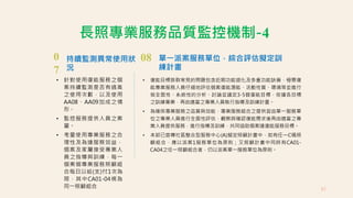 0
7
持續監測異常使用狀
況
• 針對使用復能服務之個
案持續監測是否有過高
之使用次數，以及使用
AA08、AA09加成之情
形。
• 監控服務提供人員之案
量。
• 考量使用專業服務之合
理性及為達服務效益，
個案及家屬接受專業人
員之指導與訓練，每一
個案個專業服務照顧組
合每日以給(支)付1次為
限，其中CA01-04視為
同一照顧組合
長照專業服務品質監控機制-4
08 單一派案服務單位，綜合評估擬定訓
練計畫
• 復能目標族群常見的問題包含近期功能退化及多重功能缺損，極需復
能專業服務人員仔細地評估個案復能潛能、活動性質、環境等並進行
做全面性、系統性的分析、討論並議定3-5個復能目標，依據各目標
之訓練專業，再由適當之專業人員執行指導及訓練計畫。
• 為確保專業服務之品質與效能，專業服務組合之提供宜由單一服務單
位之專業人員進行全面性評估，觀察與確認復能需求後再由適當之專
業人員提供服務，進行指導及訓練，共同協助個案達復能服務目標。
• 本部已宣導社區整合型服務中心(A)擬定照顧計畫中，如有任一C碼照
顧組合，應以派案1服務單位為原則；又照顧計畫中同時有CA01-
CA04之任一照顧組合者，仍以派案單一服務單位為原則。
82
 