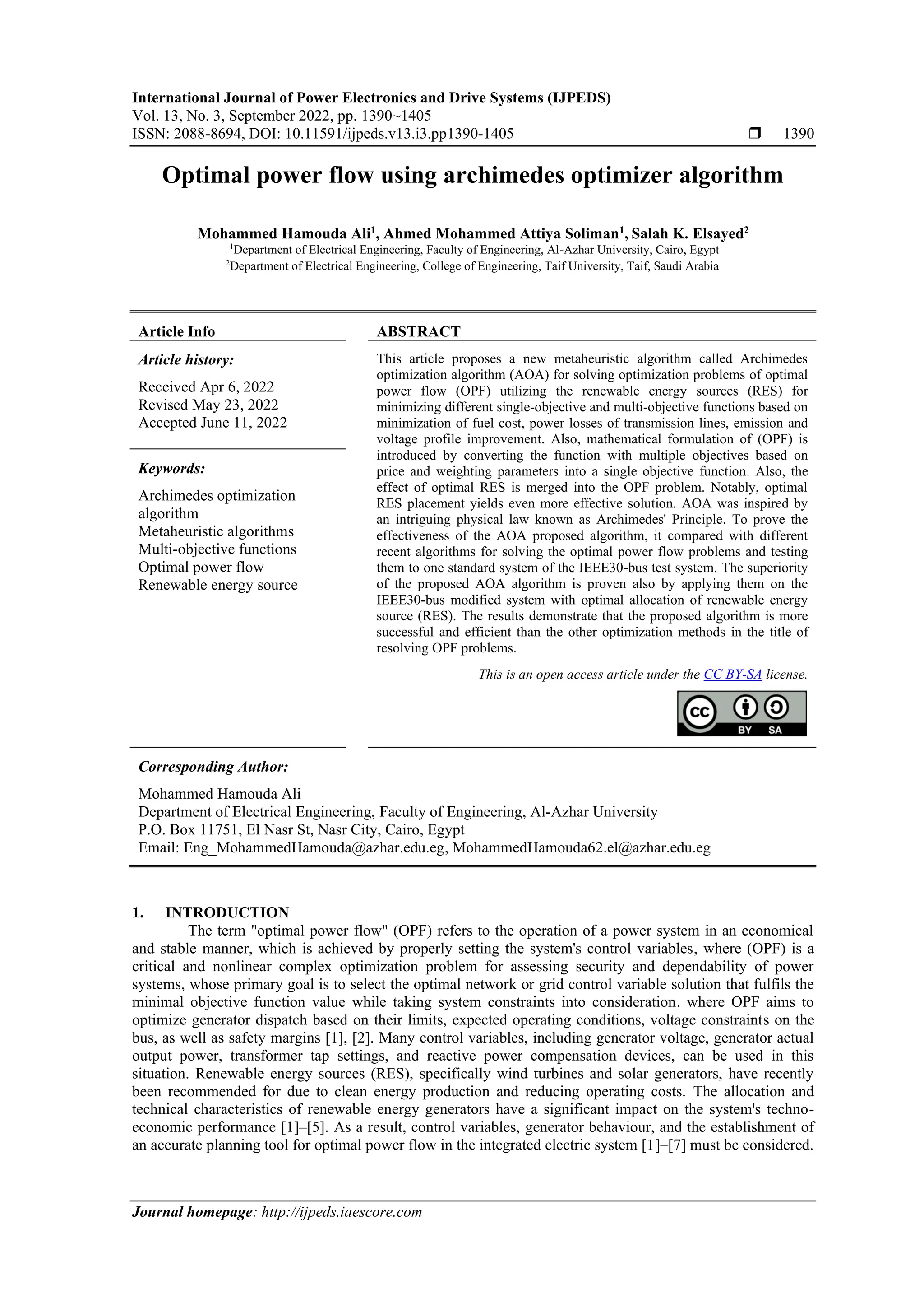 Optimal power flow using archimedes optimizer algorithm | PDF