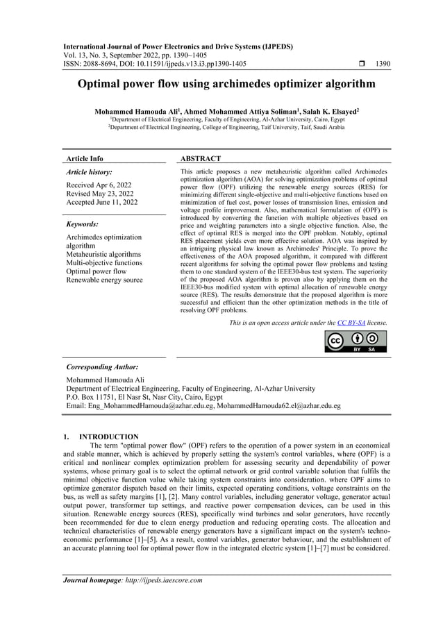 Optimal power flow using archimedes optimizer algorithm | PDF