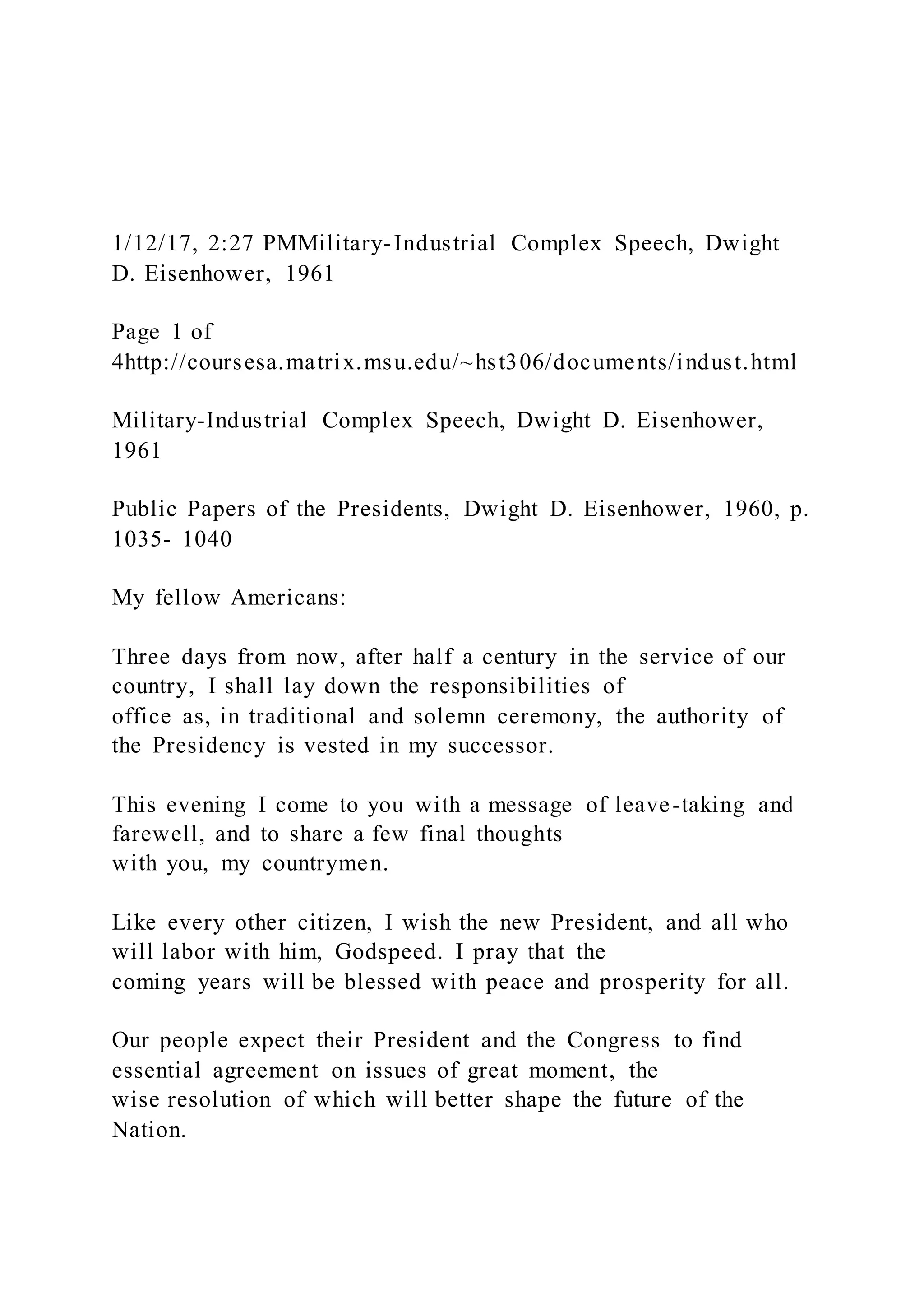 11217, 227 PMMilitary-Industrial Complex Speech, Dwight D. | DOCX, image size:2048x2896