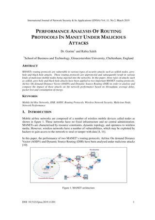 Performance Protocol Performance Analysis of Routing Protocols in MANET Under Malicious ...