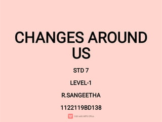 CHANGES AROUND
US
STD 7
LEVEL-1
R.SANGEETHA
1122119BD138