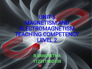UNIT-5
MAGNETISM AND
ELECTROMAGNETISM
TEACHING COMPETENCY
LEVEL 2
R.SANGEETHA
1122119BD138
 