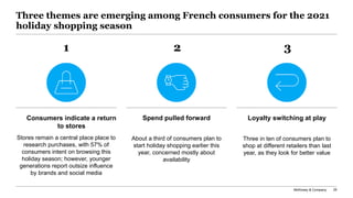McKinsey & Company 25
Three themes are emerging among French consumers for the 2021
holiday shopping season
Consumers indi...