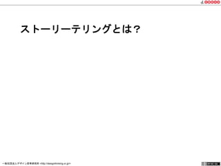 ストーリーテリングとは？ 
一般社団法人デザイン思考研究所 <http://designthinking.or.jp/> 　　　 
 