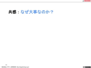 86 
共感：なぜ大事なのか？ 
一般社団法人デザイン思考研究所 <http://designthinking.or.jp/> 　　　 
 