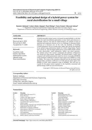 Feasibility and optimal design of a hybrid power system for rural ...