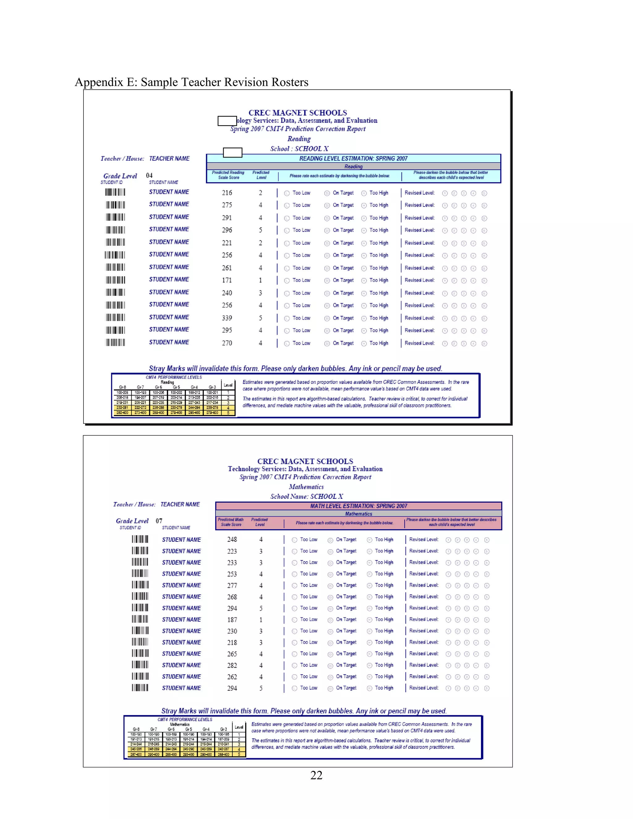 Appendix E: Sample Teacher Revision Rosters
22
 