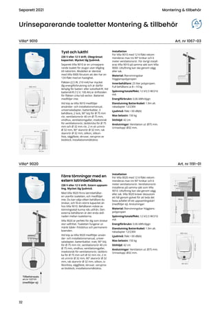 Urinseparerande toaletter Montering  tillbehör
Villa® 9010 Art. nr 1067-03
Villa® 9020 Art. nr 1191-01
Färre tömningar med...