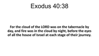 Exodus 40:38

For the cloud of the LORD was on the tabernacle by
day, and fire was in the cloud by night, before the eyes
of all the house of Israel at each stage of their journey.

 