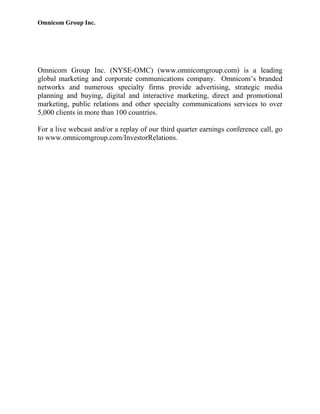 omnicom group  Q3 2008 Results Released