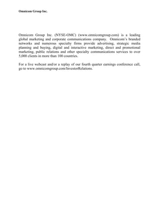 omnicom group Q4 2007 Earnings Release