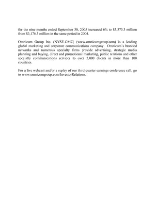 omnicom group  Q3 2005 Earnings Release