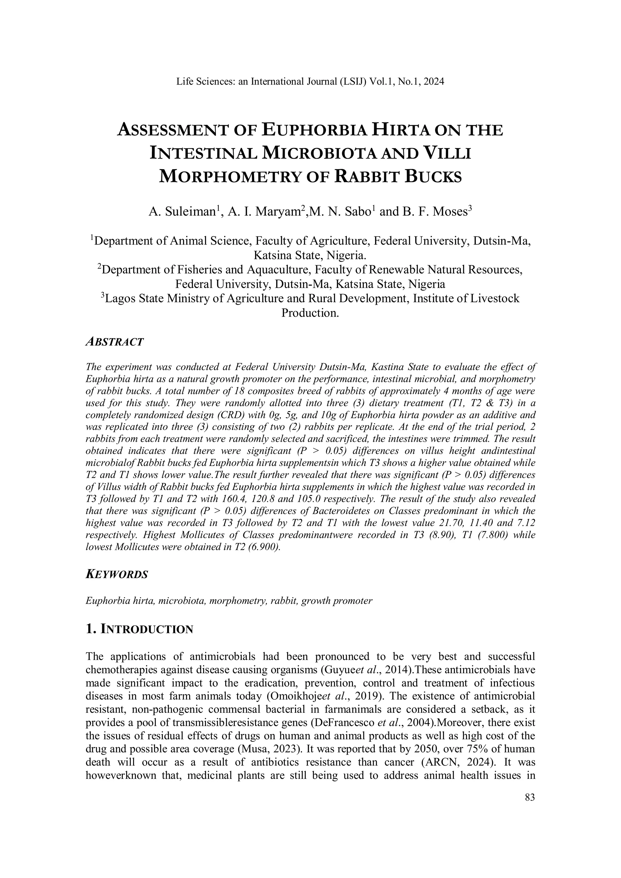 Assessment of Euphorbia Hirta on the Intestinal Microbiota and Villi ...